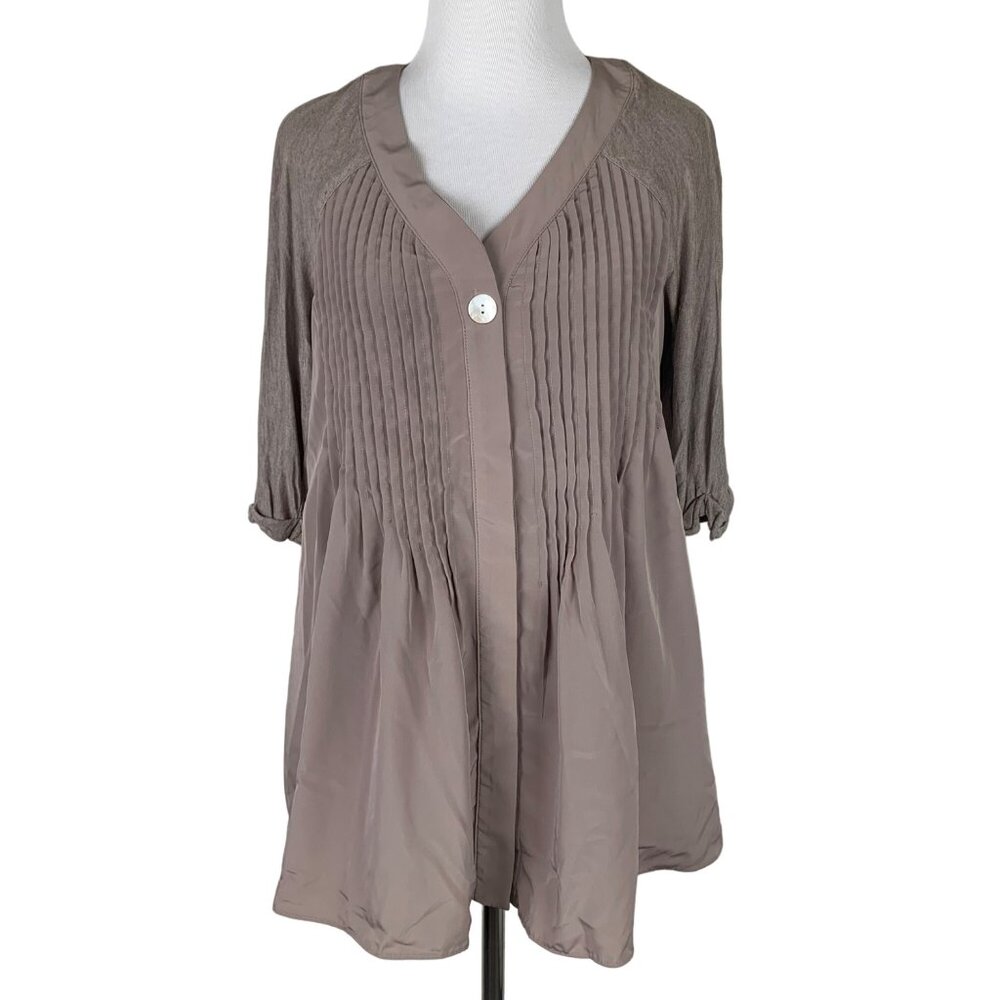 Style&Co Womens Pleated Open-Front Blouse Tan Beige Gray XS